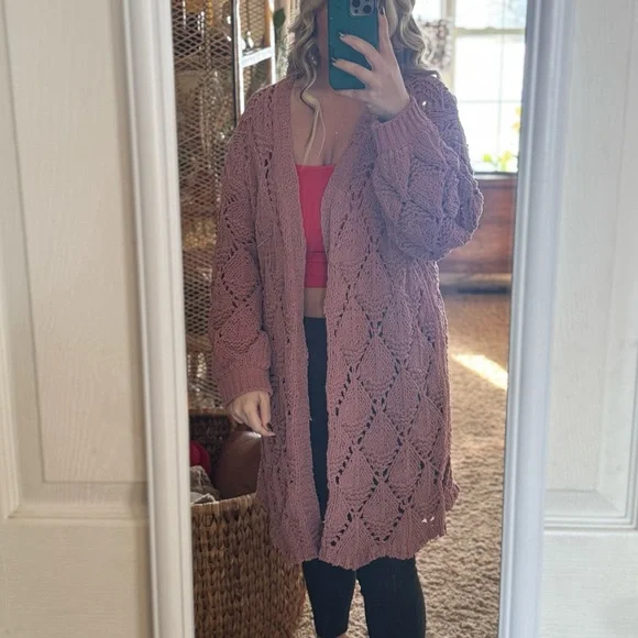 Mauve Oversized Knit Cardigan by Umgee - Picture 1 of 5